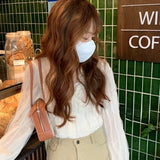 Nukty Shirts Women Solid Lace V-Neck Gentle All-match Stylish Simple Elegant Soft New Arrival Streetwear Long Sleeve Korean Style Tops