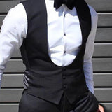 Nukty Black Men Vest for Wedding Groom Tuxedo One Piece Slim Fit Waistcoat Solid Color Male Fashoin Coat Clothes