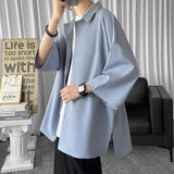 Nukty Solid Color Oversized Men's Shirts Harajuku Men Casual Half Sleeve Shirt Tops Cool Summer Streetwear Man Blouse 6 Colors