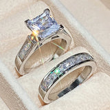 Nukty Fashion Wedding Ring Set for Women Dazzling Square Zirconia Luxury Lady Accessories Set Trendy Delicate Bridal Jewelry