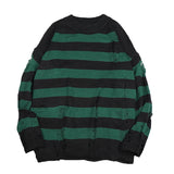 Nukty Black Stripe Sweaters Destroyed Ripped Sweater Men Pullover Hole Knit Jumpers Men Oversized Sweatshirt Harajuku Long Sleeve Tops