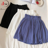 Nukty Solid Chiffon Summer Shorts Skirt Women Fashion Elastic Waist Pleated Mini Skirt Casual Beach Faldas Saias