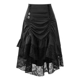 Nukty Women's Gothic Halloween Skirts Lace Drawstring Patchwork Skirt Party Dress Gothic Clothes Pleated Skirt Jupe Longue Femme