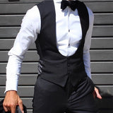 Nukty Black Men Vest for Wedding Groom Tuxedo One Piece Slim Fit Waistcoat Solid Color Male Fashoin Coat Clothes