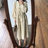 Nukty Women Autumn Winter Vintage Long Dress Elegant Full Sleeve Single Breasted Tunic Casual Corduroy Dress with Pocket Vestidos
