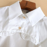 Nukty Women Puff Long Sleeve Half Top Blouse Ruffled Edge Golden Button Detachable False Fake Collar Winter Sweater Decorative