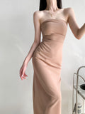 prom dresses Sweet Hot Girl Wrapped Chest off-Shoulder Dress Women's Summer New Pure Sexy Tight Split Sheath Dress