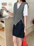 masc outfits Korean Style New Style Personalized Design Side Zipper V-neck Solid Color Loose Knitted Vest Women's All-Match Knitted Vest