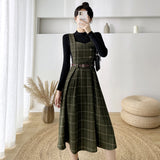 witch dress to impress New Vintage Plaid Woolen Vest Camisole Dress Women's Small Preppy Style Dress