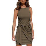 Women's Clothing Amazon Hot-selling Sleeveless Round Neck Bow Irregular Belt Dress