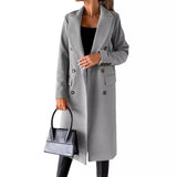 Women's Spring 2024 New Coat All-Match Woolen Coat Solid Color Long Sleeve Double Breasted Pocket