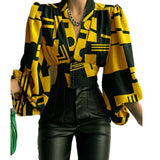 discover style ideas 2024 Popular Spring New Elegant Button V-neck Lantern Sleeve Top Shirt