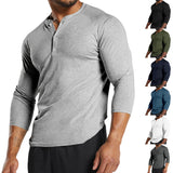 Autumn Long-Sleeved Men's T-shirt round Neck Solid Color Button Henley Shirt Casual Bottoming Shirt