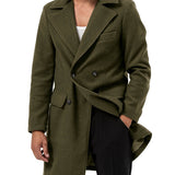 Autumn and Winter Men's British Mid-Length Long-Sleeved Coat Solid Color Lapel Double-Breasted Pocket Coat