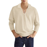 Lapel V-neck Men's Casual Fit Long Sleeve Waffle T-shirt Autumn Bottoming Men's Clothing
