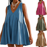 Nukty 2024 Women's Clothing Spring and Summer New V-neck Sleeveless Pleated Vest Pocket Dress