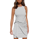 Women's Clothing Amazon Hot-selling Sleeveless Round Neck Bow Irregular Belt Dress