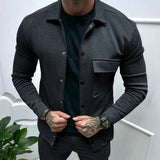Autumn Casual Men's Twill Lapel Long-Sleeved Top Single-Breasted Solid Color Slim Jacket