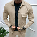 Autumn Casual Men's Twill Lapel Long-Sleeved Top Single-Breasted Solid Color Slim Jacket