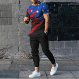 Men's Short-Sleeved Trousers Suit 3D Digital Personalized Ethnic Style Printed Fashionable Casual Tights