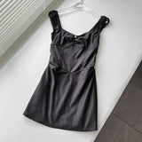dress to impress New Slimming American Hot Girl a Version Tight Waist Lace Edge Ultra Short off-Shoulder Sheath Dress Female