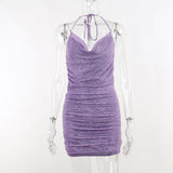 jester dress to impress Diamond Chain Halter Collar Sexy Backless Dress Pleated Slimming Hot Girl Skirt