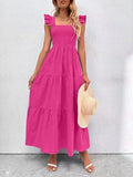 Nukty Summer New Women's Dress Temperament Commuter Ruffled Waist Solid Color Puff Sleeve High Waist Skirt Woman Dress