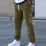 Men's Corduroy Trousers Solid Color Sports Pants Loose Straight Multi-Pocket Men's Thin Casual Pants Autumn and Winter