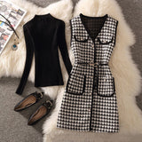 barn jacket outfits Vest Women's Clothing Autumn and Winter New Chanel Style Vest Internet Celebrity Fashion Age-Reducing Bottoming Shirt Two-Piece Suit for Women