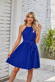Nukty Women's Amazon New Halter Lace-up Sleeveless Pleated Mini Dress