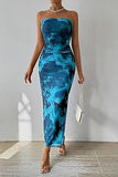 Nukty 2024 Women's Clothing Spring and Summer New Tube Top and Hem Slit Sleeveless Printed Dress