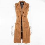 women’s fall fashion Fashionable Suede Suit Vest Women's Slim-Fit Retro Temperament Long Coat Outer Wear Cardigan