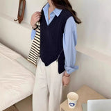 masc outfits Korean Style New Style Personalized Design Side Zipper V-neck Solid Color Loose Knitted Vest Women's All-Match Knitted Vest