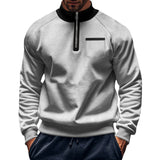 Winter Fleece-lined Stand Collar Half Zipper Sweater Men's Casual Color Matching Pocket Loose Casual Men's Sweater