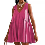 Nukty 2024 Women's Clothing Spring and Summer New V-neck Sleeveless Pleated Vest Pocket Dress