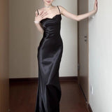 dresses New French Style Sexy Satin Sling Dress Advanced Design Summer Lace-up Waist Dress Temperament Dress