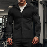 Autumn Casual Men's Twill Lapel Long-Sleeved Jacket Single-Breasted Solid Color Slim Jacket