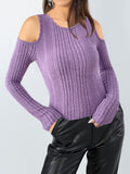 fall outfit Hollow-out Casual Simple Long-Sleeved Women's T-shirt Fashion round Neck Slim Fit Comfortable Daily Top Women
