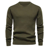 Nukty-shop Autumn Small Plaid Men's Trendy round Neck Pullover Trendy Loose Knitted Long Sleeve Cotton T Top Men