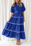 Nukty 2024 Women's Clothing Puff Sleeve Lace Layered Pleated Short-sleeved Shirt Dress