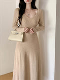 church outfit Korean Style Knitted Bottoming Knitted Dress Women's Autumn and Winter A- line Large Swing Dress