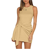 Women's Clothing Amazon Hot-selling Sleeveless Round Neck Bow Irregular Belt Dress