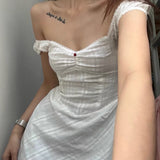dress to impress New Slimming American Hot Girl a Version Tight Waist Lace Edge Ultra Short off-Shoulder Sheath Dress Female