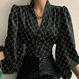discover style ideas 2024 Popular Spring New Elegant Button V-neck Lantern Sleeve Top Shirt