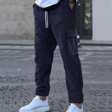 Men's Corduroy Trousers Solid Color Sports Pants Loose Straight Multi-Pocket Men's Thin Casual Pants Autumn and Winter