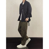 boy outfits Green Pu Handsome Pants Men's Spring and Autumn Japanese Retro Wide-Leg Pants Fashion Brand Straight Loose Casual Trousers