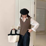 masc outfits Korean Style New Style Personalized Design Side Zipper V-neck Solid Color Loose Knitted Vest Women's All-Match Knitted Vest