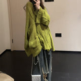 grunge outfits Cotton Tea Green Knitted Sweater Slimming Long Sleeve Green Retro Niche Loose Design Sweater Autumn 2024