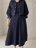 church outfit Chic Autumn Retro Elegant Drawstring Waist Strap Dress + Loose All-Match Long Sleeve Short Coat for Women