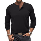 Men's Round Neck Solid Color Fashion Button Long-Sleeved T-shirt Henry Shirt Casual Sports Bottoming Shirt Men